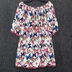 America & Beyond Dress Medium Womens Butterfly Floral Pom Pom Spring Romantic